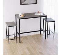 Vida Designs Roslyn Ensemble de table 3 pièces avec 2 tabourets/chaises, design compact pour salle à manger, cuisine, bar, appartement, balcon, jardin avec cadre en acier industriel, 90 x 100 x 50 cm