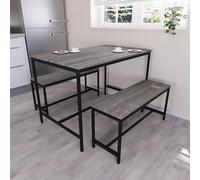 Vida Designs Roslyn Table de Salle à Manger 4 Places avec 2 bancs, Ensemble de 3 pièces, Meubles de Salle à Manger avec Cadre en métal Massif (Gris)