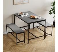 Vida Designs Roslyn Table de Salle à Manger 4 Places avec 2 bancs, Ensemble de 3 pièces, Meubles de Salle à Manger avec Structure en métal Massif (Gris béton)