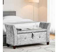 Vida Designs Seville Pouf de Rangement en Tissu avec Couvercle, siège, Tabouret, Banc de fenêtre, Coffre de Rangement pour Jouets, Pouf, Repose-Pieds en Velours argenté