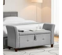 Vida Designs Seville Pouf de Rangement en Tissu avec Couvercle, siège, Tabouret, Banc de fenêtre, Coffre de Rangement, Coffre à Jouets, Pouf, Repose-Pieds, Lin Gris Clair