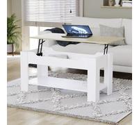 Vida Designs Table Basse relevable avec Grand Compartiment de Rangement caché et étagère, H 48-60 x L 100 x l 48 cm (chêne et Blanc)
