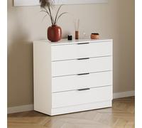 Vida Designs Trega Commode à 4 tiroirs Blanc - Meuble de Rangement Compact pour Chambre à Coucher - 74 x 66 x 36 cm (H x l x P) - Support Anti-affaissement - Poignées Noires Modernes et glissières