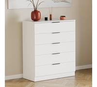 Vida Designs Trega Commode à 5 tiroirs Blanc - Meuble de Rangement Compact pour Chambre à Coucher - 90 x 66 x 36 cm (H x l x P) - Support Anti-affaissement - Poignées Noires Modernes et glissières