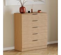 Vida Designs Trega Commode à 5 tiroirs en pin - Meuble de Rangement Compact pour Chambre à Coucher - 90 x 66 x 36 cm (H x l x P) - Support Anti-affaissement - Poignées Noires Modernes et glissières