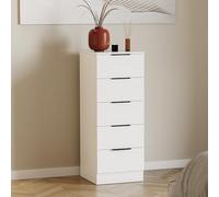 Vida Designs Trega Commode étroite à 5 tiroirs Blanc - Meuble de rangement pour chambre à coucher - 90 x 34,5 x 36 cm (H x l x P) - Support anti-affaissement - Poignées noires, glissières coulissantes