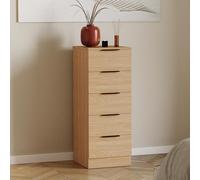 Vida Designs Trega Commode étroite à 5 tiroirs en pin - Meuble de Rangement pour Chambre à Coucher - 90 x 34,5 x 36 cm (H x l x P) - Support Anti-Inclinaison, poignées Noires, glissières coulissantes