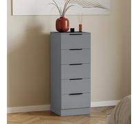 Vida Designs Trega Commode étroite à 5 tiroirs Gris - Meuble de Rangement pour Chambre à Coucher - 90 x 34,5 x 36 cm (H x l x P) - Support Anti-affaissement - Poignées Noires, glissières coulissantes
