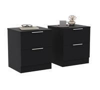 Vida Designs Trega Lot de 2 tables de chevet à 2 tiroirs Noir - Table de chevet compacte peu encombrante - 41 x 39 x 28 cm - Bois d'ingénierie - Tiroirs coulissants, poignées argentées - Idéal pour