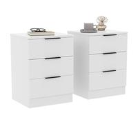 Vida Designs Trega Lot de 2 tables de chevet à 3 tiroirs Blanc - Table de chevet compacte peu encombrante - 50 x 39 x 28 cm - Bois d'ingénierie - Tiroirs coulissants, poignées noires - Idéal pour