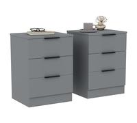 Vida Designs Trega Lot de 2 tables de chevet à 3 tiroirs Gris - Table de chevet compacte peu encombrante - 50 x 39 x 28 cm - Bois d'ingénierie - Tiroirs coulissants, poignées argentées - Idéal pour
