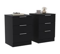 Vida Designs Trega Lot de 2 tables de chevet à 3 tiroirs Noir - Table de chevet compacte peu encombrante - 50 x 39 x 28 cm - Bois d'ingénierie - Tiroirs coulissants, poignées argentées - Idéal pour