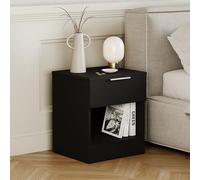 Vida Designs Trega Table de Chevet 1 tiroir Noir - Table de Chevet compacte Peu encombrante - 41 x 39 x 28 cm - Bois d'ingénierie - Tiroir Coulissant Lisse, poignée argentée Moderne - Idéal pour