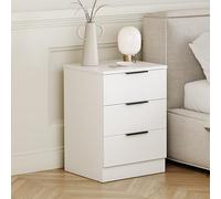 Vida Designs Trega Table de Chevet à 3 tiroirs Blanc - Table de Chevet compacte Peu encombrante - 50 x 39 x 28 cm - Bois d'ingénierie - Tiroirs coulissants, poignées Noires Modernes - Idéal pour