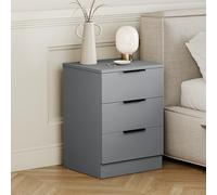 Vida Designs Trega Table de Chevet à 3 tiroirs Gris - Table de Chevet compacte Peu encombrante - 50 x 39 x 28 cm - Bois d'ingénierie - Tiroirs coulissants, poignées Noires Modernes - Idéal pour