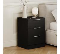 Vida Designs Trega Table de Chevet à 3 tiroirs Noir - Table de Chevet compacte Peu encombrante - 50 x 39 x 28 cm - Bois d'ingénierie - Tiroirs coulissants, poignées argentées Modernes - Idéal pour