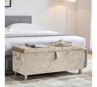 Vida Designs Valencia Ottoman, Couvercle en Tissu, siège, Tabouret, Banc, fenêtre, Coffre, Coffre de Rangement pour Jouets, Pouf, Repose-Pieds, Velours Champagne