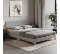 Vida Designs Victoria King Size Bed, Cadre de lit de 5 pi, tête de lit rembourrée en Tissu, Meubles de Chambre à Coucher, Lin Gris Clair