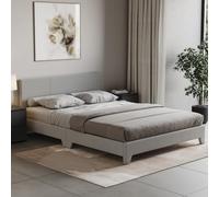 Vida Designs Victoria Lit Double, lit Cadre de lit tapissé Tissu Tête de lit Chambre à Coucher Meubles, Gris Clair en Lin
