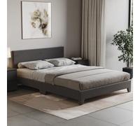 Vida Designs Victoria Lit Double, lit Cadre de lit tapissé Tissu Tête de lit Chambre à Coucher Meubles, Gris foncé en Lin