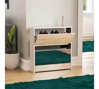Vida Designs Welham Armoire à Chaussures à 2 tiroirs avec Miroir, Armoire de Rangement, Meuble de Rangement pour Chaussures, Buffet en Bois, Blanc