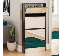 Vida Designs Welham Armoire à Chaussures à 4 tiroirs avec Miroir, Meuble de Rangement pour Couloir, Meuble de Rangement pour Chaussures, Buffet en Bois, Noir