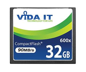Vida IT 32Go Carte Mémoire CF Compact Flash 32 Go 600x 90 Mo/s pour Canon EOS 10D 20D 20Da EOS 300D EOS 30D 350D EOS 400D 40D EOS 50D 5D Mark II EOS 7D EOS D30 SLR Caméra