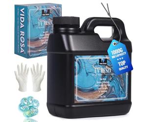 VIDA ROSA 1KG Résine UV Kit amélioré, avec une époxy à haute brillance, à haute dureté et à cuisson rapide, adapté pour la revêtement, la coule, les bracelets, la fabrication de bijoux et les bricolag