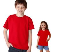 Vida Sol T-shirt pour enfant 100 % coton, manches courtes, col rond, doux et respirant, design basique et confortable, idéal pour un usage quotidien, tailles 3-15 ans, couleurs assorties, rouge, 10-11