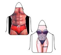 Vidacharmy 2 Pcs Tablier de Cuisine Drôle, Tabliers de Cuisine Réglables Créatifs 3D, Sexy Et Drôle Tablier, Tablier Couple, pour Cadeaux Fun Party Cuisine Gag Cadeau (Homme Muscle + Femme Sexy)