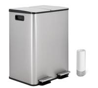 Vidacharmy - Poubelle de recyclage 2 x 30 L (60 L), Double Bac, Acier Inoxydable Anti-traces de Doigts, avec Couvercle à Fermeture Douce et Pédale, Comprend 20 Sacs Poubelles, Compartiments Séparés