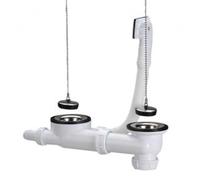 Vidage complet plastique pour évier inox 2 bacs - C5910 - C5910 VID.PLAST.POUR EVIER INOX 2BACS BOUCHON CHAIN. VID.DIAM70 PRISE MAL