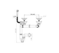 Vidage CUIPD663-A pour évier inox NINO 2 bacs 120 cm - Siphon gain de place