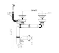 Vidage CUIPD663-A pour évier inox NINO 2 bacs 120 cm - Siphon gain de place