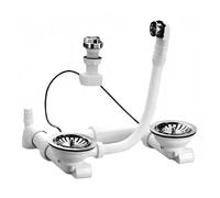 Vidage évier complet 2 cuves trous 90 mm, double bonde automatique à câble, tous matériaux