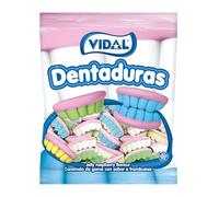 Vidal Dents originales en blanc, bleu, vert et jaune Bonbon en caoutchouc en forme de dentier, sans gluten et sans graisse - Sachet de 250 u