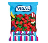 Vidal Friandises fraises sauvages, bonbons en caoutchouc avec saveur et forme de fraise, couleurs vert et rouge. Sac de 1,5 kg