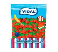 Vidal Friandises fraises sauvages, bonbons en caoutchouc avec saveur et forme de fraise, couleurs vert et rouge. Sac de 1,5 kg