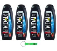 Vidal Lot de 4 gels douche Bagnodoccia/mousse de douche aux extraits de ginseng et de guarana 500 ml + porte-clés Beni Culinari