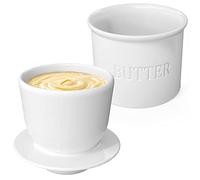 Vidalenta Beurrier français en porcelaine pour comptoir avec eau, beurrier de 212,6 g avec couvercle, pot à beurre de campagne pour beurre à tartiner, blanc