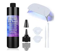 VidaRosa Kit Résine UV avec Lampe, 500g Résine UV dure transparente + Bâtonnets Tasses de mélange en silicone pour DIY bijoux, art, cadeaux bricolage, séchage rapide, pas de jaunissement