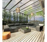 vidaXL 10-delige Loungeset met kussens poly rattan grijs46816 Gris G