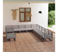 Vidaxl Salon De Jardin 11 Pcs Gris Bois De Pin Massif Gris