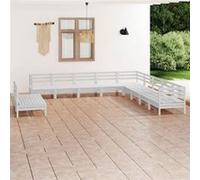 vidaXL 11-delige Loungeset massief grenenhout wit3083145 Blanc G