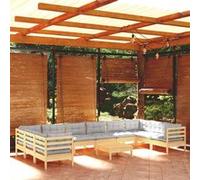 vidaXL 11-delige Loungeset met grijze kussens grenenhout3097336 Gris G