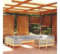 vidaXL 11-delige Loungeset met grijze kussens massief grenenhout3097210 Gris G