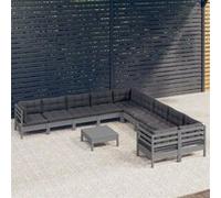 vidaXL 11-delige Loungeset met kussens grenenhout grijs3097015 Gris G