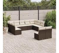 vidaXL Ensemble de salon de jardin 11 pièces avec coussins Marron Poly rotin