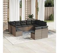 Vidaxl Salon De Jardin 11 Pcs Avec Coussins Gris Résine Tressée