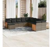 vidaXL Ensemble de salon de jardin 11 pièces avec coussins Gris Poly rotin